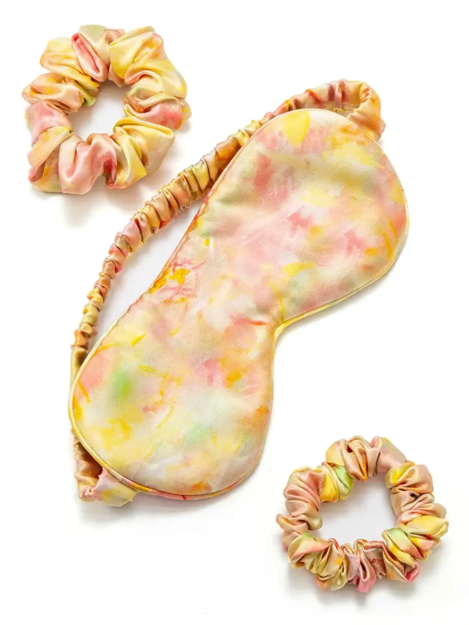 Begonia Orange Silk Sleep Mask & Scrunchie Set — sleep mask with matching scrunchies