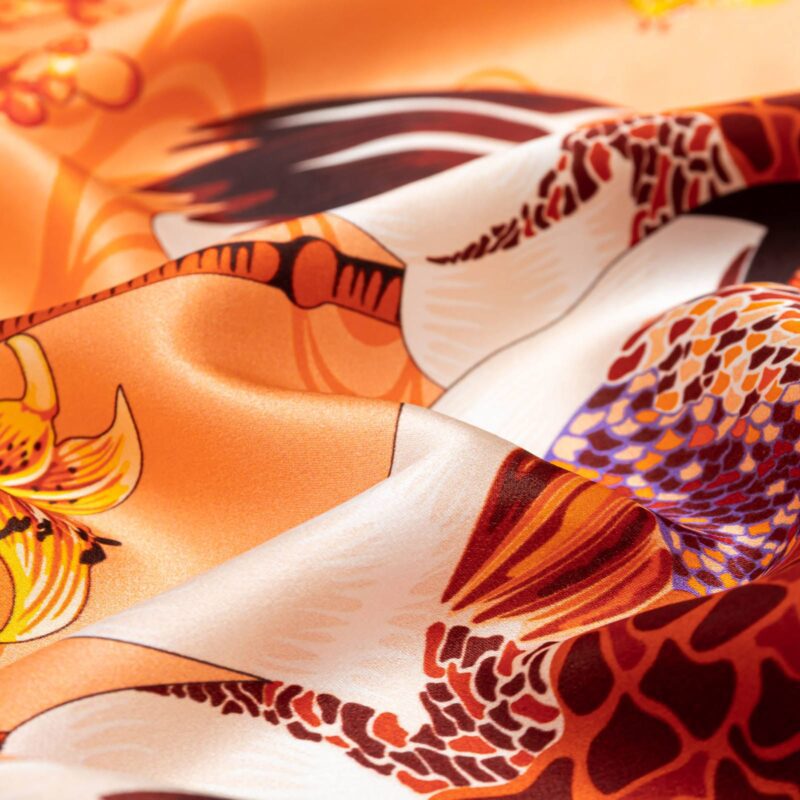 Square Silk Scarf Double Crane in Flower