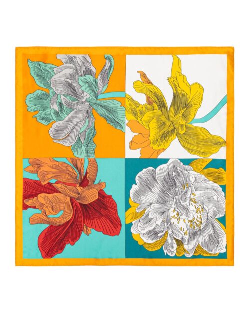 「四色の花」シルク・バンダナ・スカーフ