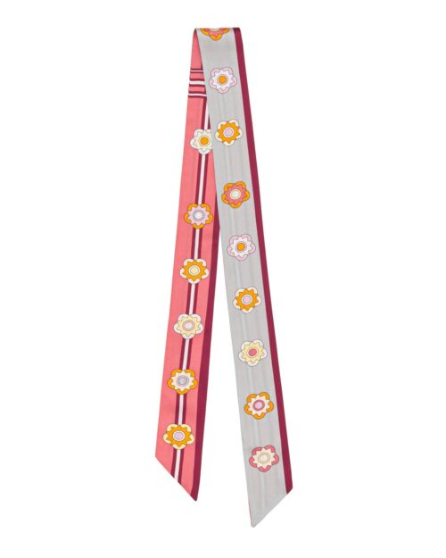 Large Plum Blossom Twill Silk Ribbon Scarf