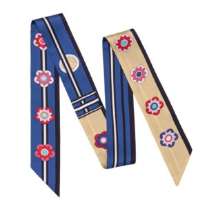 Large Plum Blossom Twill Silk Ribbon Scarf