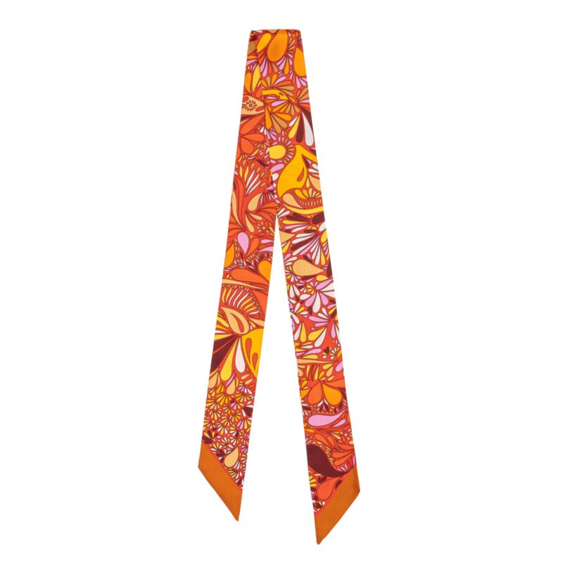 Orange Cashew Flower Twill Silk Ribbon Scarf