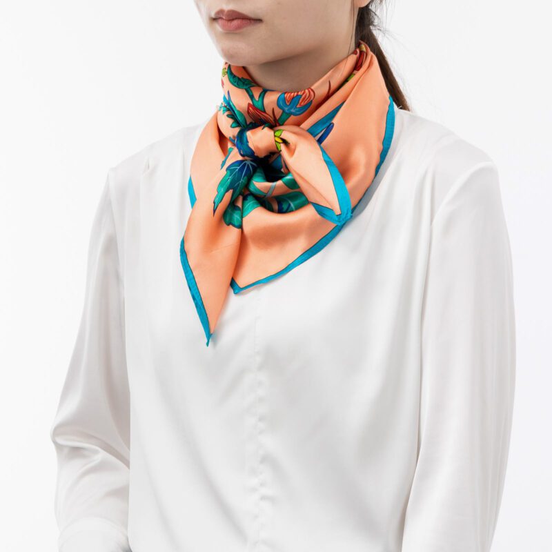 Square Silk Scarf Double Crane in Flower