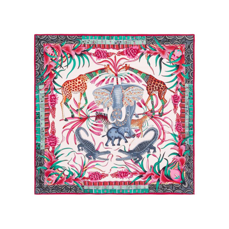 “Zambezi Festival” Silk Bandana Scarf-Blush pink